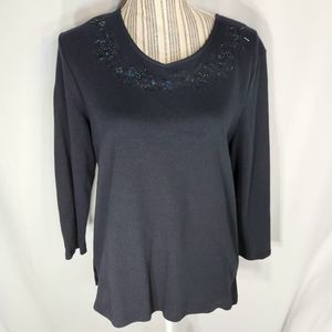 Birch Hill Black w/ Iridescent Sequins Long Sleeved Top Size Medium